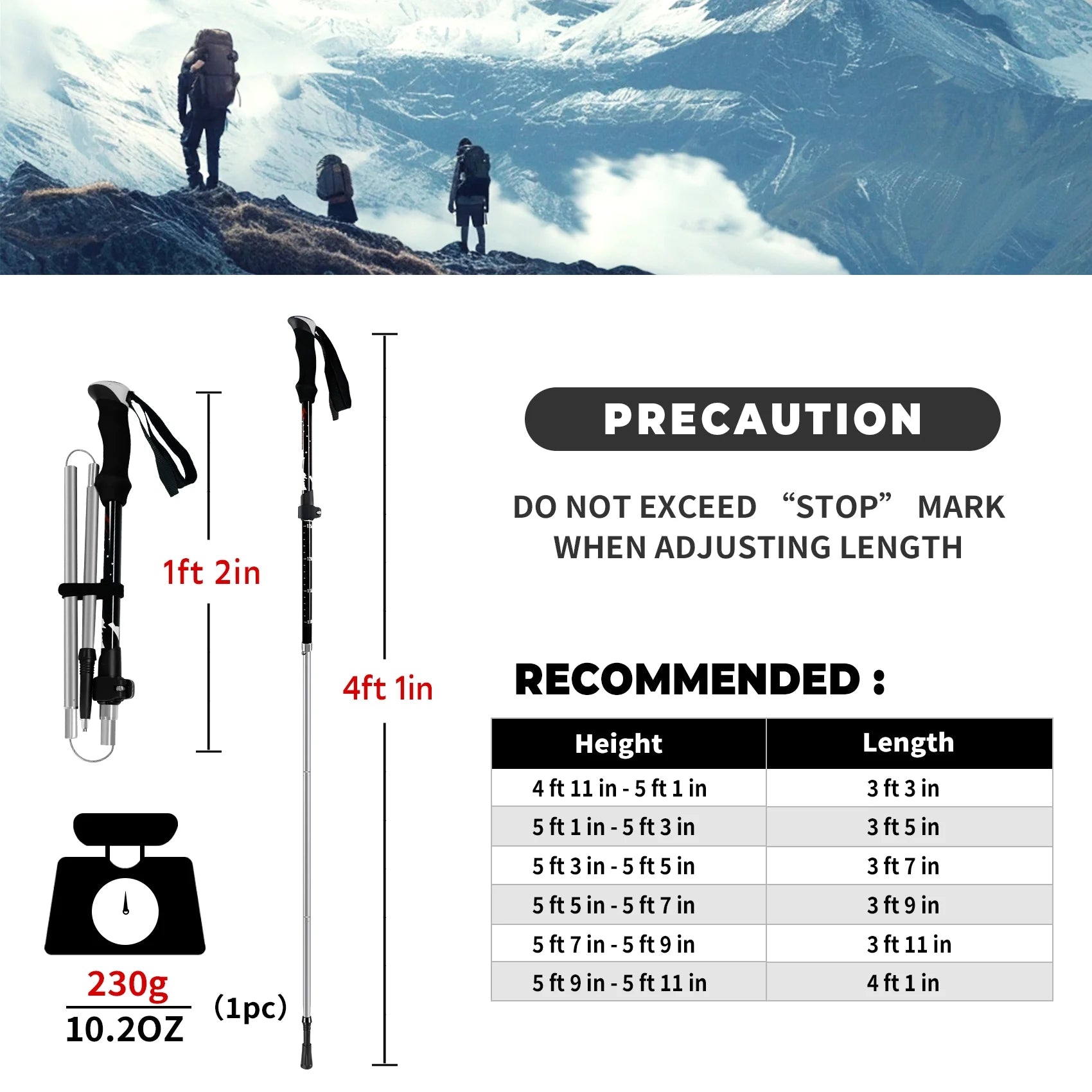 Collapsible Aluminum Trekking Poles for Hiking (2-Pack)