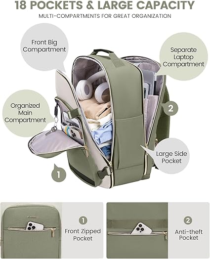 Travel Backpack for Women & Men, Airline Approved Carry On Luggage with 3 Packing Cubes, TSA Overnight Bags, Waterproof Personal Item Bag, Weekender Essentials Backpacks fits 17" Laptop