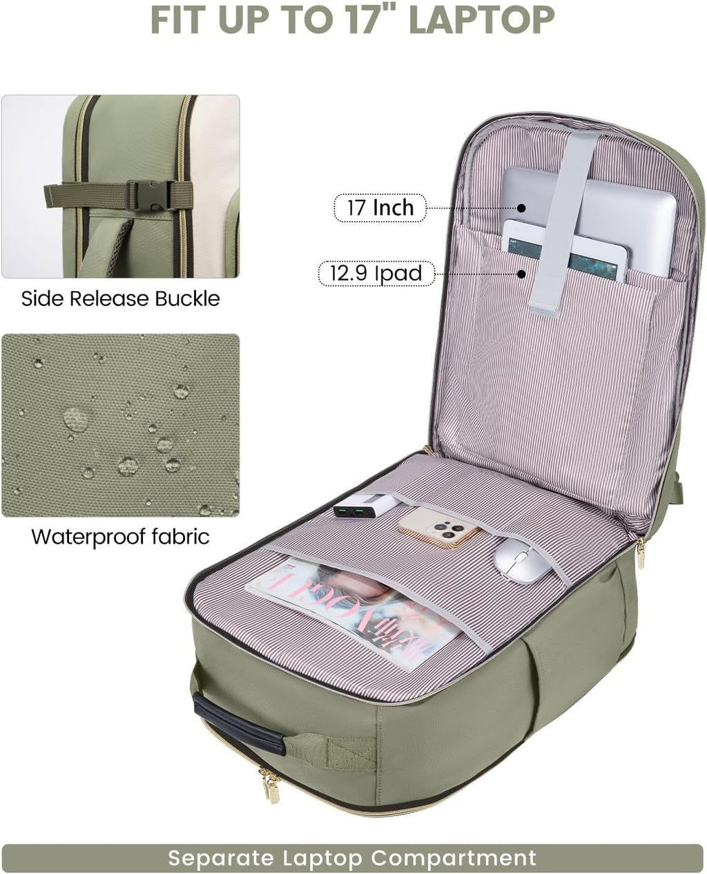 Travel Backpack for Women & Men, Airline Approved Carry On Luggage with 3 Packing Cubes, TSA Overnight Bags, Waterproof Personal Item Bag, Weekender Essentials Backpacks fits 17" Laptop