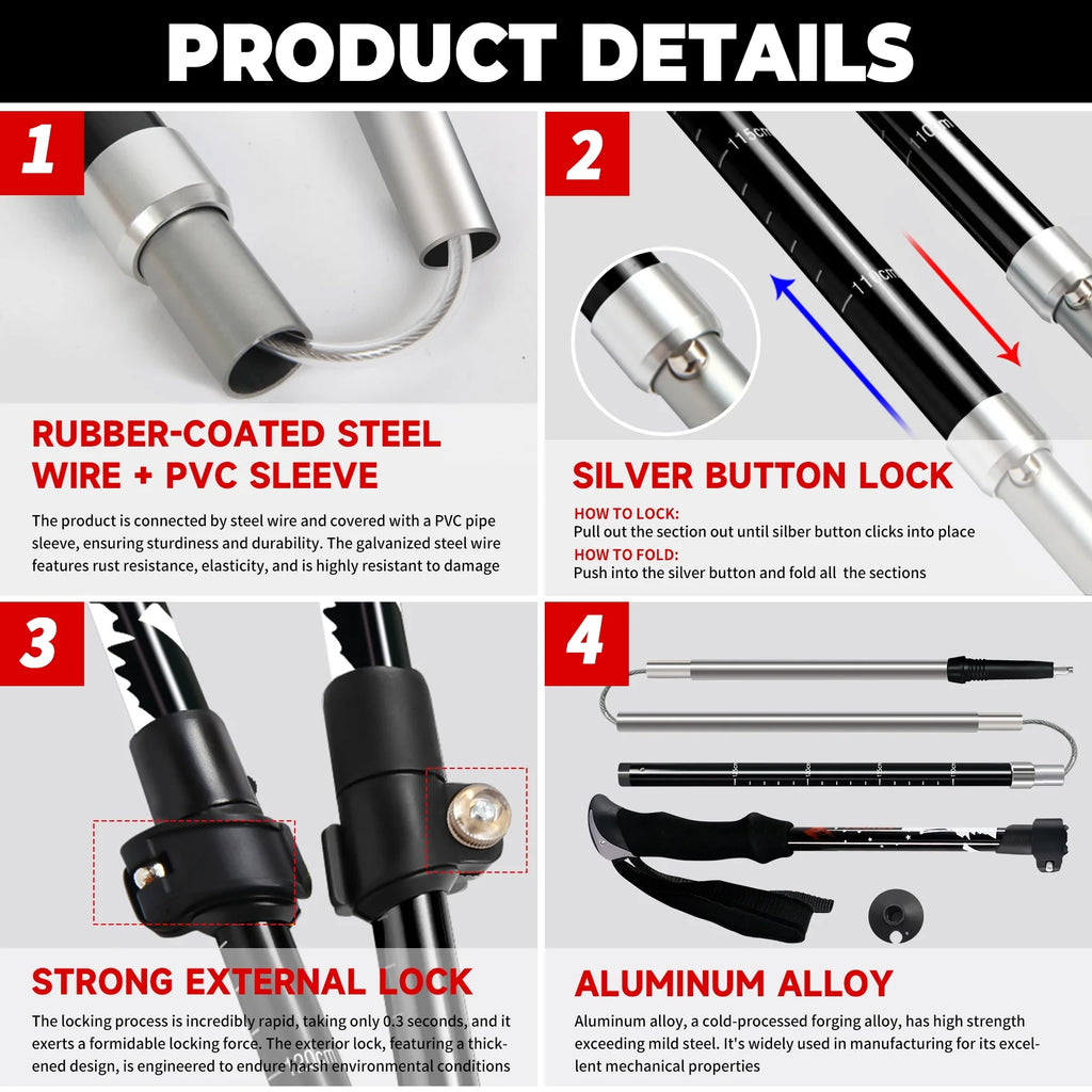 Collapsible Aluminum Trekking Poles for Hiking (2-Pack)