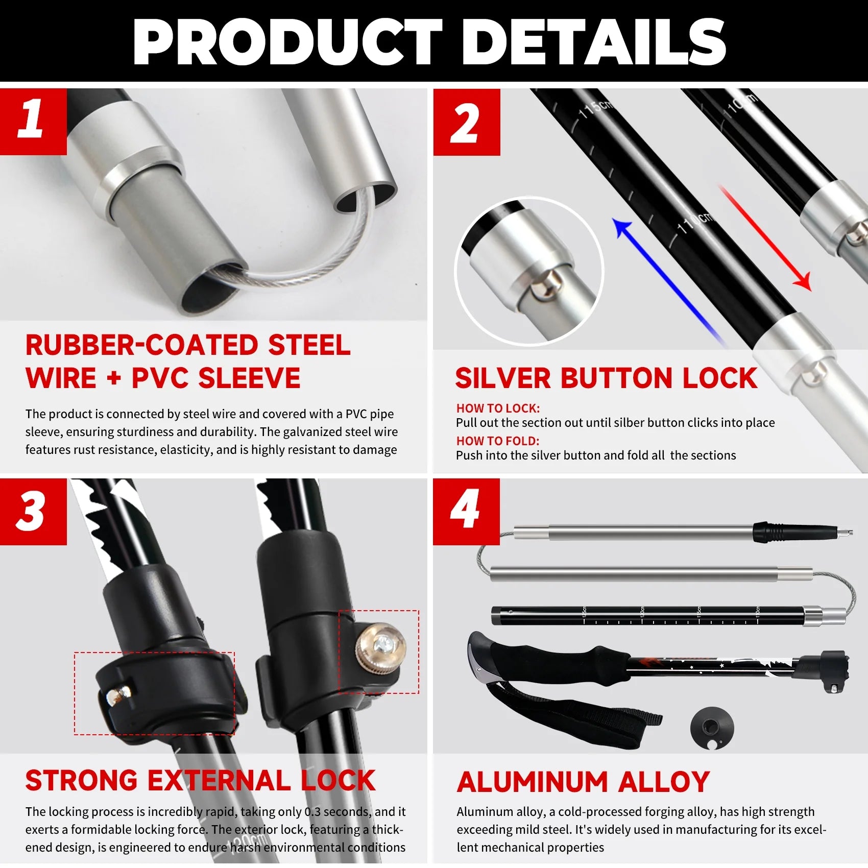 Collapsible Aluminum Trekking Poles for Hiking (2-Pack)