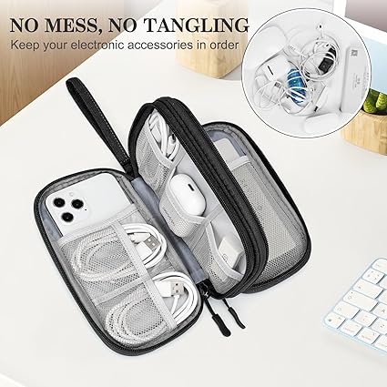 FYY Travel Cable Organizer Pouch Electronic Accessories Carry Case Portable Waterproof Double Layers All-in-One Storage Bag for Cord, Charger, Phone, Earphone Black